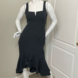 Neiman Marcus Black Sleeveless Flounce Bottom Cocktail Midi Dress Women’…
